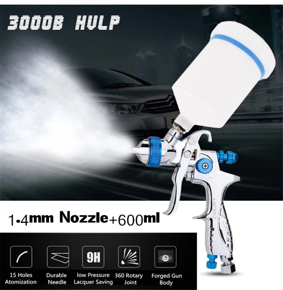 

1.4mm Nozzle 600cc Professional Low Pressure Gravity Feed Paint Spray Gun Airbrush Car Finishing Coat Painting Spraying Tool