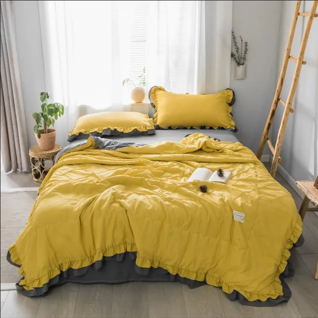 

2019 Ruffles Plaid Summer Quilt Pillowcase Bedspread Blanket Comforter Bed Cover Quilting Home Textiles Suitable Thin Coverlet