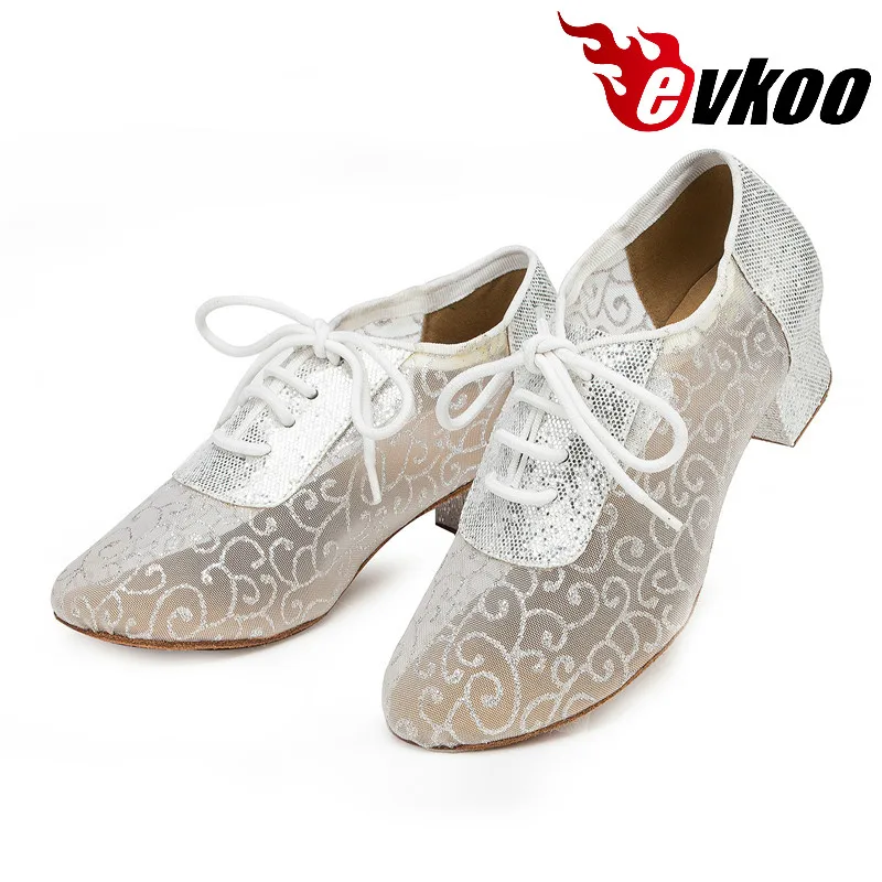 Evkoodance Size US 4-12 Mesh With Glitter Women Dance Shoes 4cm Low Heel Customized Party Ballroom Latin Dance Shoes Evkoo-445