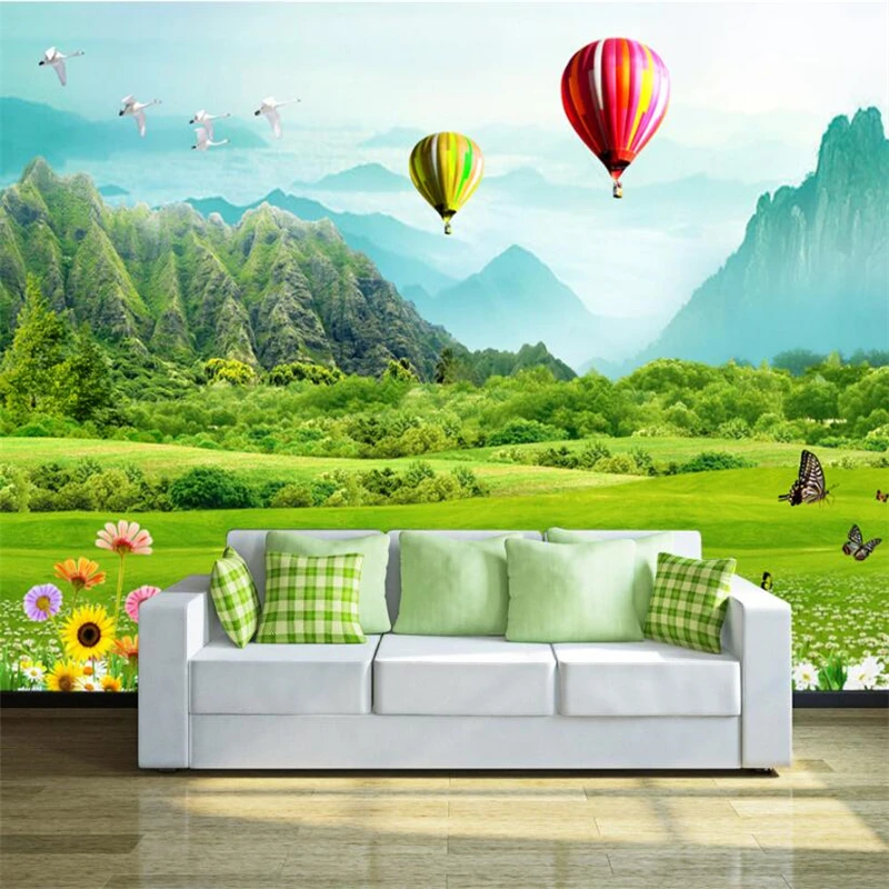 

wellyu papel de parede 3D Fresh Grassland Hot Air Balloon 3D TV backdrop Custom wallpaper photo wallpaper behang tapety