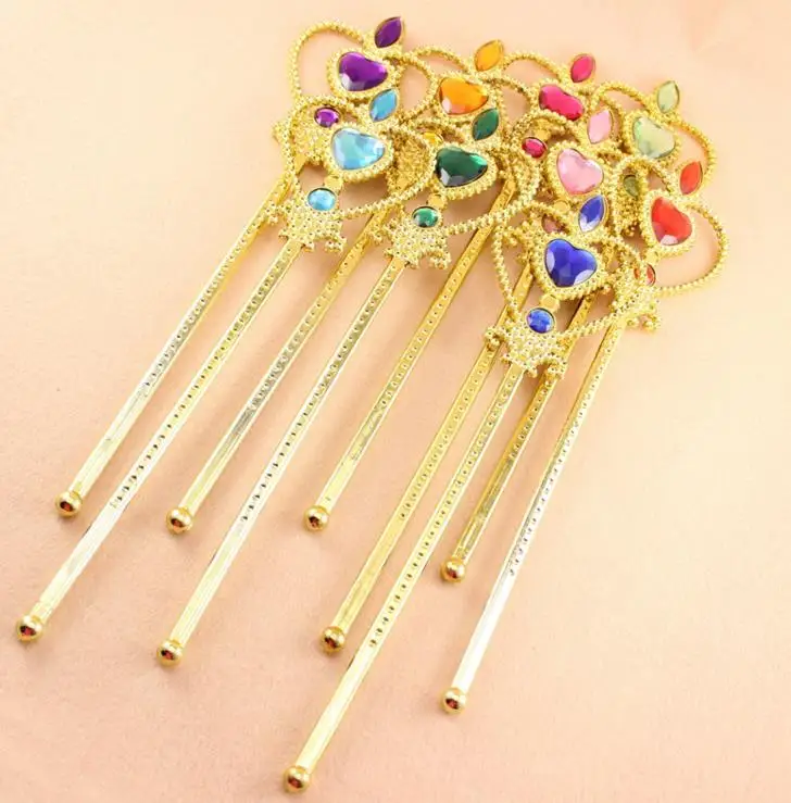 

Princess Heart Wand Fairy Angel Magic wands Party Goody Bag Favor Fancy Dress Up Costume props Plastic Gem Gold sticks gift