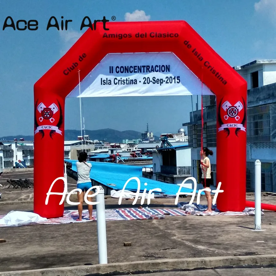 

Full Red 4x4.5m Inflatable Goal Arch Start Finish Line Archway Entrance with Fix Banner for Sport Events