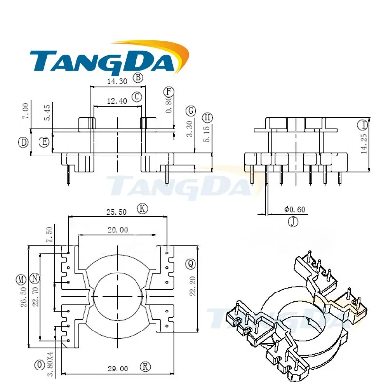 

Шпульный сердечник Tangda PQ PQ2614, магнитная сердцевина 11P, тип 5 + 6, каркас ферритов, трансформатор питания, корпус PC40