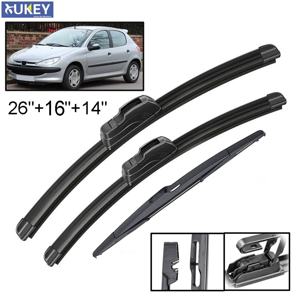 Xukey 3 szt. Zestaw piór wycieraczek przedniej tylnej szyby dla Peugeot 206 Hatchback 2006 2005 2004 2003 2002 2001 26 "16" 14"