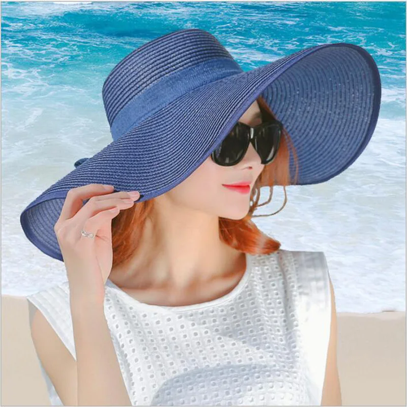 2019 simple Elegant Style Summer Large Brim Straw Hat Adult Women Girls Fashion Sun Hat Uv Protect Big Bow Summer Beach Hat