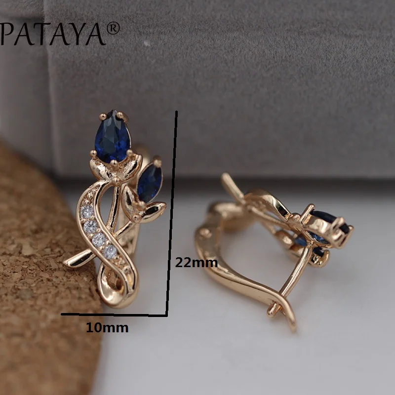 PATAYA Luxury Trendy Crystal Drop Earrings 585 Rose Gold Color Flower Cubic Zircon  Earrings Fashion Women Original Jewelry