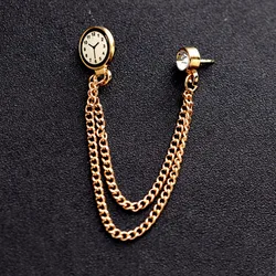 Original Korean Trend Clock-Shape Brooches Badge Metal Chain Medal Tide Male Collar Lapel Pin Men Jewelry Accessories Gifts
