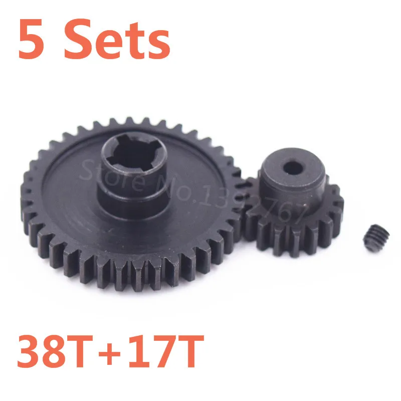 

5Sets RC Car Wltoys Metal Diff.Main Gear Motor Gear 38T 17T For 1/18 Scale Models A949 A959 A969 A979 k929 Remote Control Car