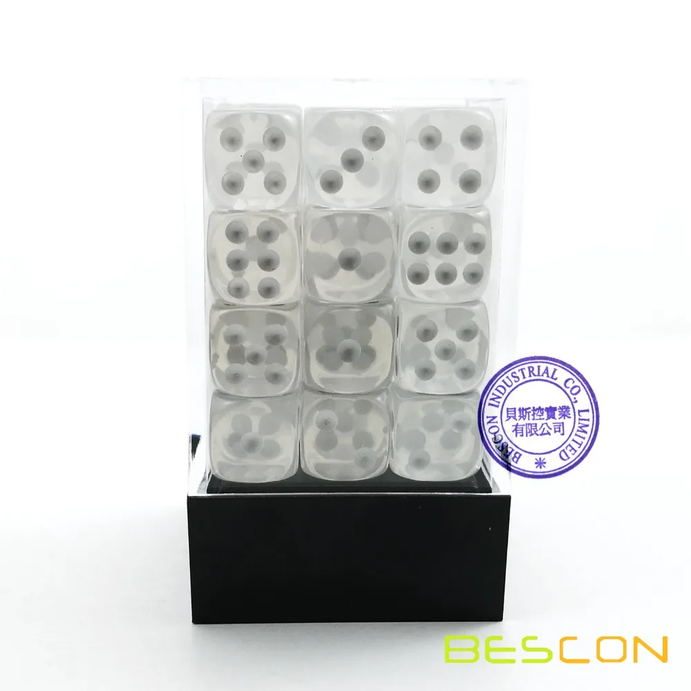 Bescon 12mm 6 Sided Dice 36 in Brick Box, 12mm Six Sided Die (36) Block of Dice, Translucent White with Pips