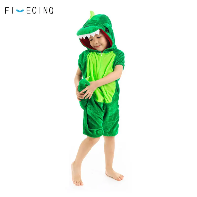 Dier Dinosaurus Pyjama Kid Green Korte Mouw Kostuum Halloween Cosplay Pak Kind Jongen Meisje Party Game Wear Grappige Leuke Kugurumi