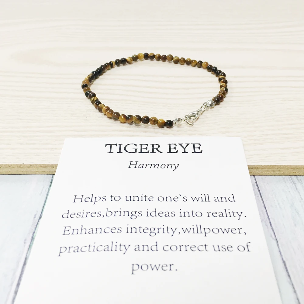 Ruberthen  AA Grand Tiger Eye Anklet 4 mm Trendy Stone Bracelet Mini Gemstone Energy Jewelry