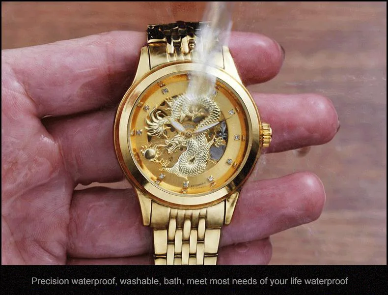 Fngeen Gold Dragon Automatic Mechanical Watch Casual Men Watches Stainless Steel Top Brand Luxury Business Fashion Watch Men