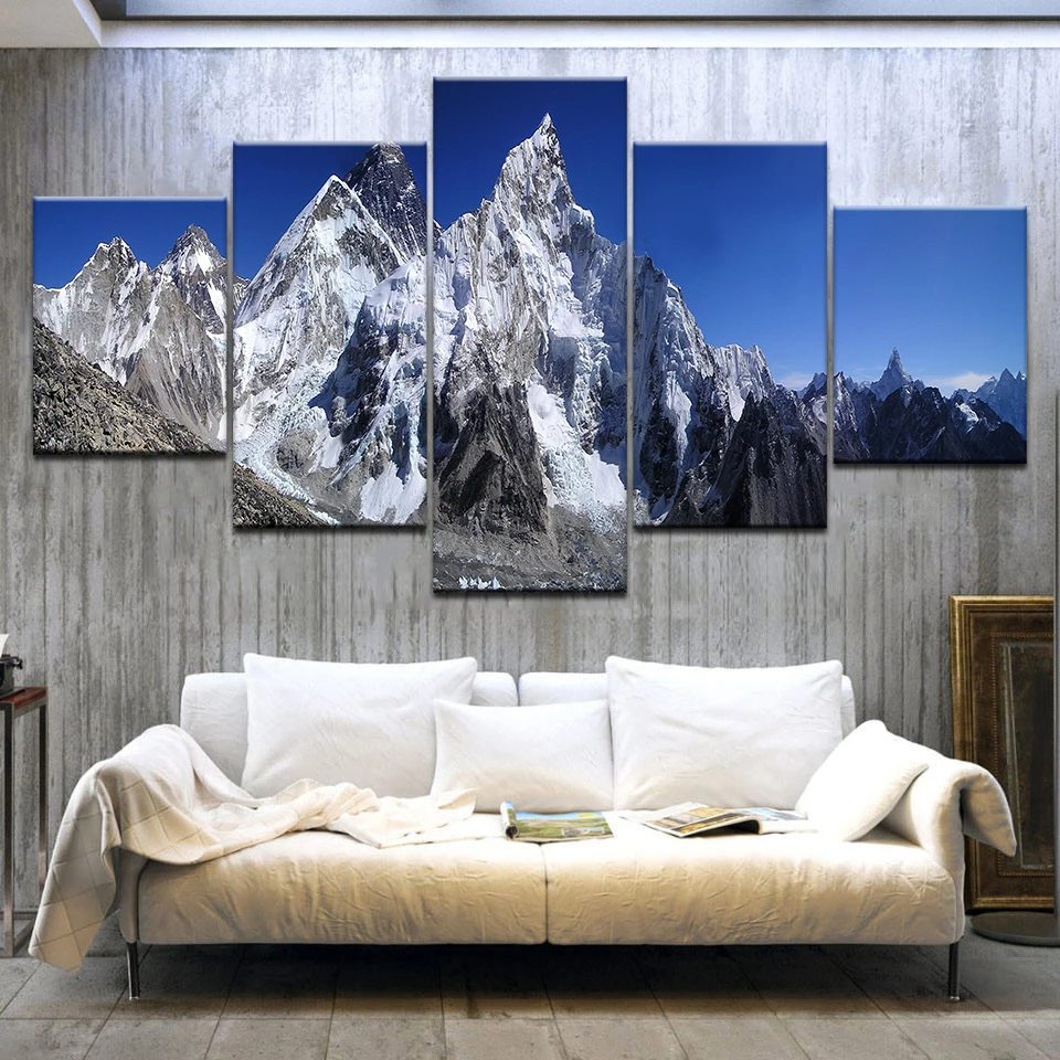 5 Panel HD Print The Snow mountain blue sky Landscape wall posters Canvas Art Painting For home living room decoration