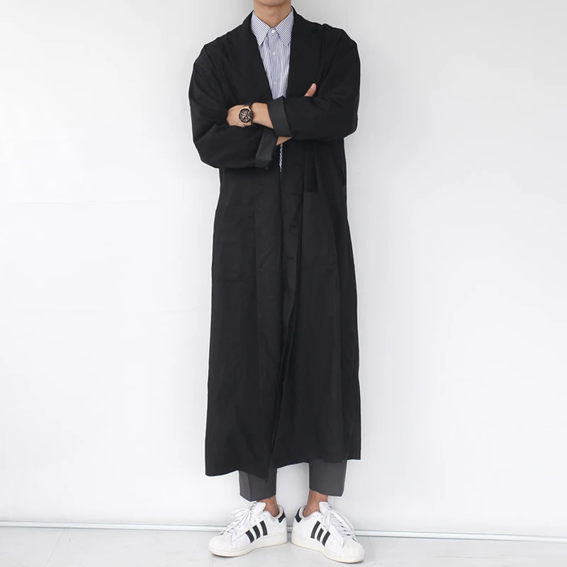 

S-6XL!!ICONS to add hidden-interlocking lace-up long coat dust coat, men's super long dark cloak coat personality