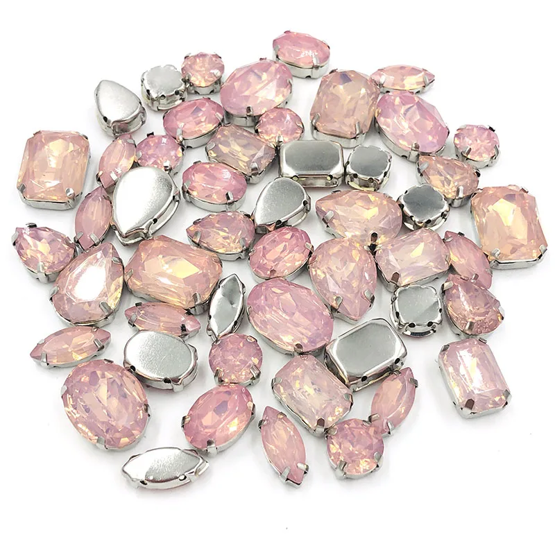 New arrival 50 sztuk różowy opal żywica flatback szyć na dżetów mieszane kształt mieszane szie dla DIY odzież/akcesoria rękodzieła