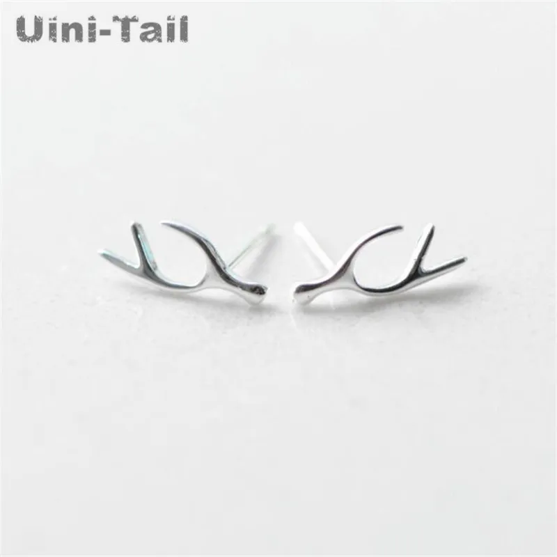 Uini-Tail hot 925 Tibetan silver deer antler symmetry earrings Korean fashion tide flow cute fashion hypoallergenic earrings