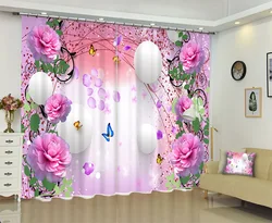 Pink curtains Luxury Blackout 3D Window Curtains For Living Room Bedroom Customized size Drapes Cortinas Rideaux Cushion cover