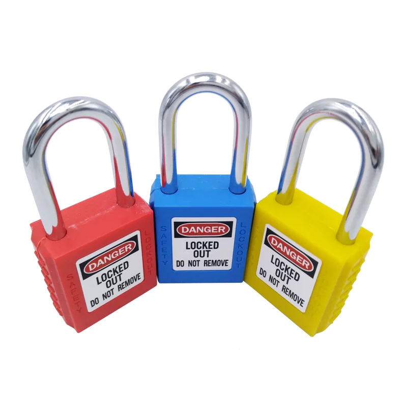 ABS lock security padlock engineering lock plastic shackle steel 38mm nylon non conductive safety padlock with 2 unique key