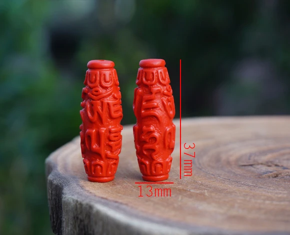 2* Cinnabar Beads Carved Om mani padme hum Word Big Red Cylinder Bead Mala Japa Mala Bracelet Jewellry Findings DIY Accessories