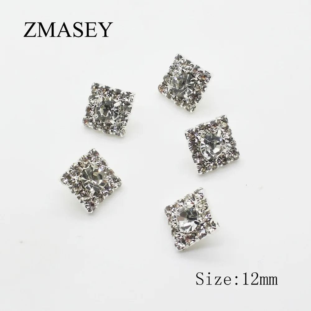 Hot 10pcs 12MM Square Crystal Rhinestone Button Shank Decoration DIY Hand-decorated clothing sewing buttons