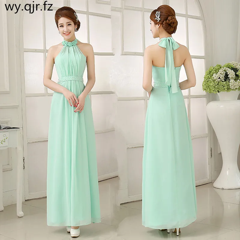 

W150D#Star Wholesale Custom Halter Chiffon Green Blue Wine Red long lace up evening Dresses Chorus Party Dress Prom Gown women