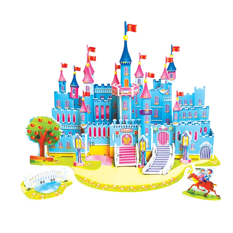 

3D Puzzle Diy Games and Puzzles Model Building Safe Foam Castle Horse Princess Prince Cartoon Toys for Children