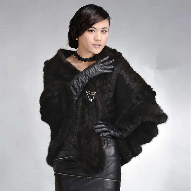 

2016 Autumn Winter Women's Genuine Real Natural Knitted Mink Fur Shawls Lady Capes Bride Wraps Female Pashmina VF0155