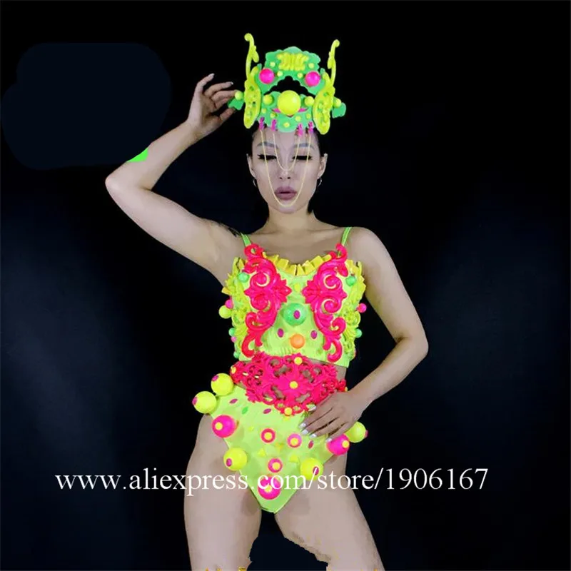 Sexy Lady Catwalk Shows Women Ballroom Costume Suit Headwear Dance Singer DJ Stage Cabaret Performance Clothes coverall