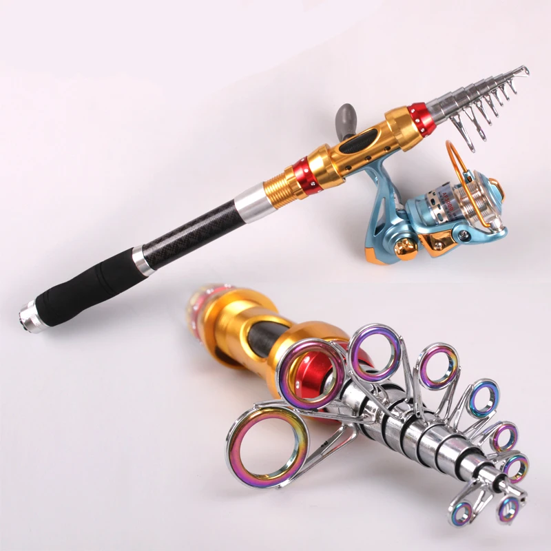 2015 Free shipping 1.8m 2.1m 2.4m 2.7m 3m carbon Fishing Rod Combo carp telescopic fishing rod with spinning casting reel