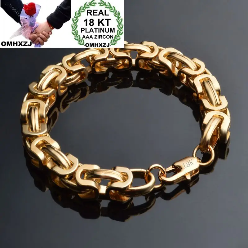 

OMHXZJ Wholesale Personality Fashion Man Party Wedding Gift Gold 9mm Thick Chain 18KT Gold Bracelet+Necklace Jewelry Set SE45