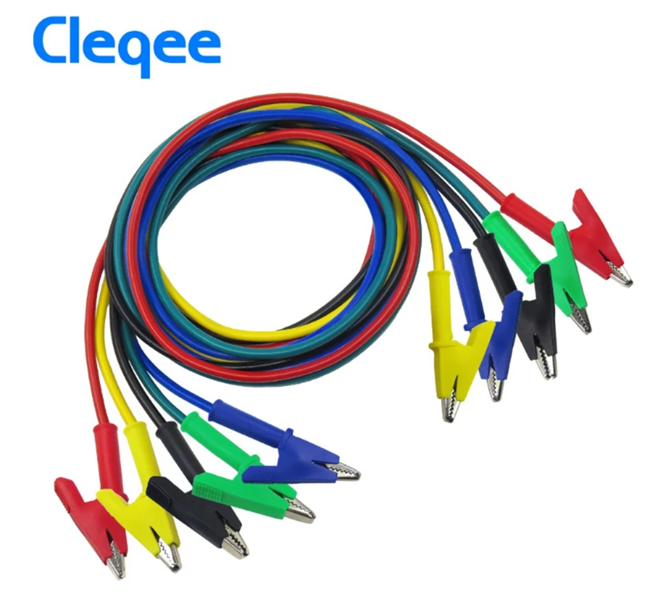 5 قطعة Cleqee P1024 المزدوج نهاية كليب كابل التمساح اختبار التحقيق سلك من الرصاص 100 سنتيمتر 5 ألوان 15A