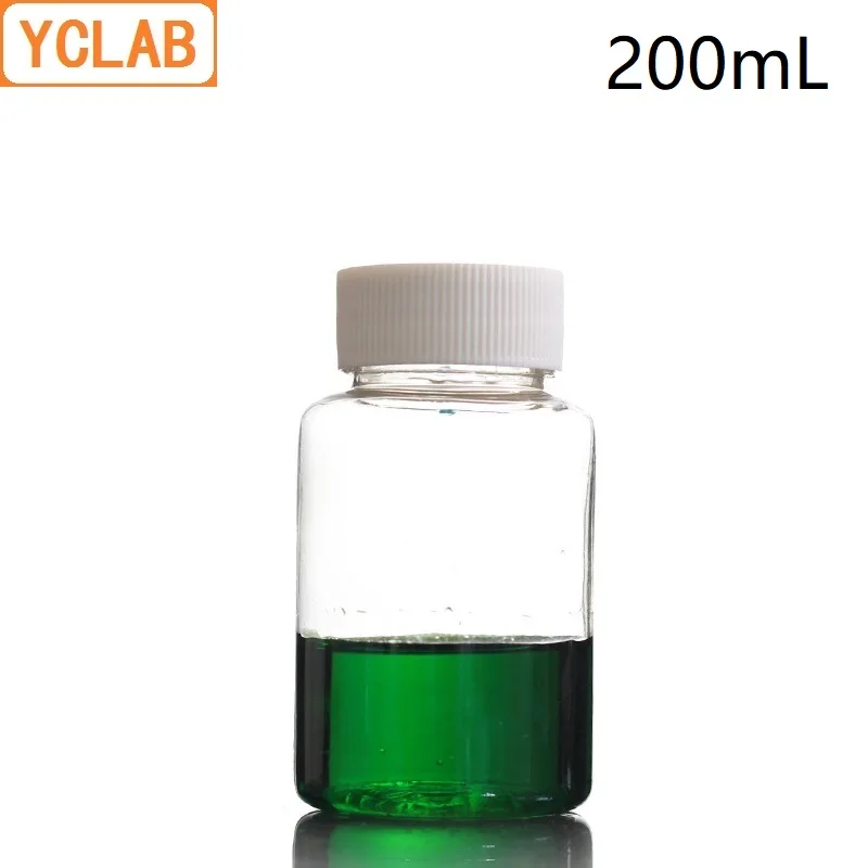 YCLAB 200mL PETP Plastic Sample Bottle Transparent PET Specimen with PE Gasket Laboratory Chemistry Equipment