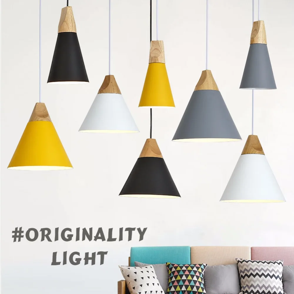 

Modern Wood Pendant Lights Lamparas Colorful Aluminum Lamp Shade Luminaire Dining Room Lights Pendant Lamp For Home Lighting