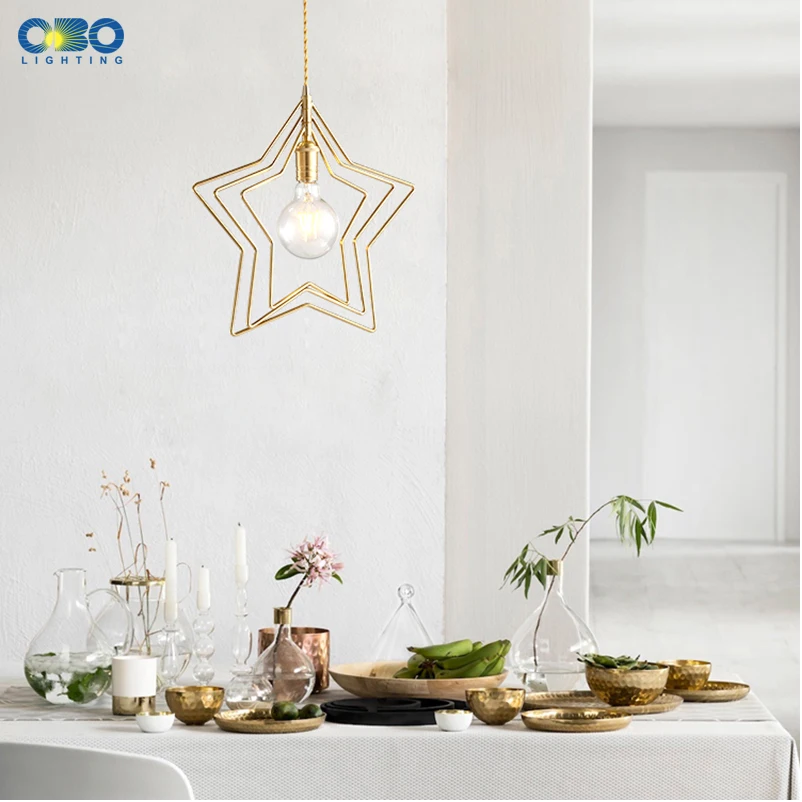 Nordic Star Pendant Lamp Living Room Bedroom Gold Metal Minimalist Chandelier 6W LED Bulb 110V 220V Creative Indoor Lighting