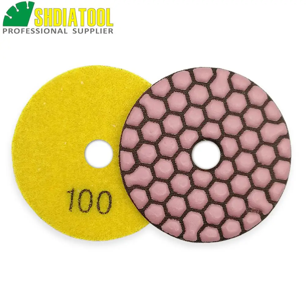 SHDIATOOL 6pcs 80mm #100 Resin Bond Flexible Diamond Dry Polishing Pads 3inch Sanding Disc Granite Marble Ceramic grinding disc