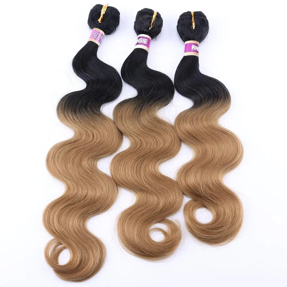 ANGIE Ombre Black to Golden Blonde Body Wave Hair Bundles High Temperature Synthetic Hair Extensions for Black Women