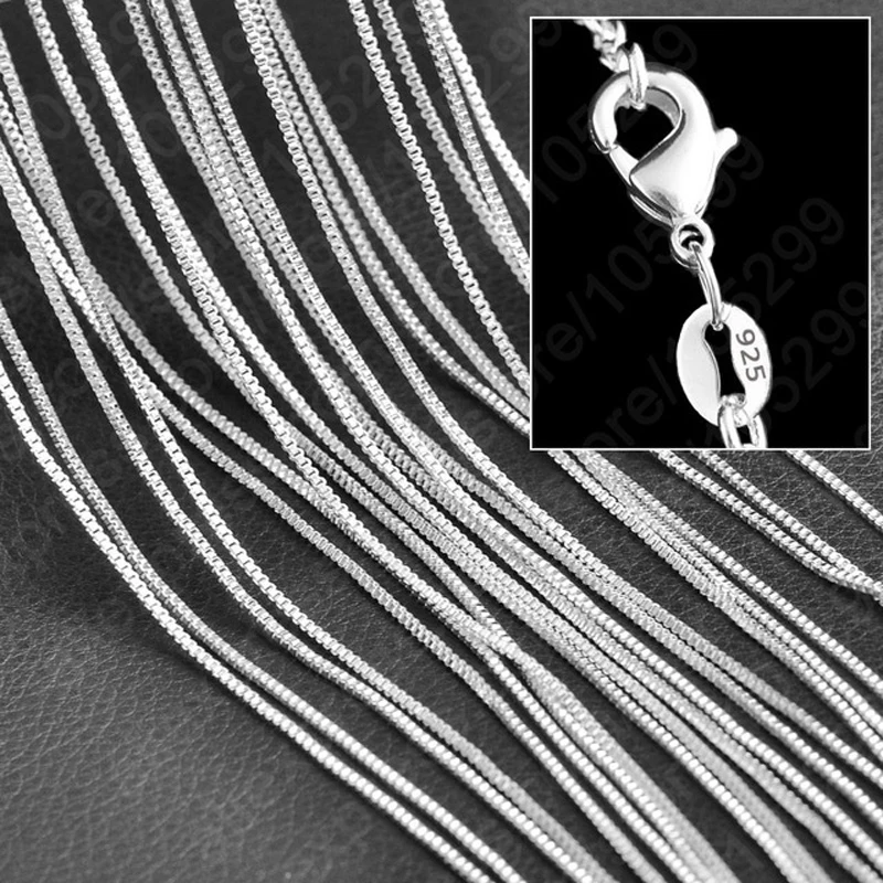 Factory Price Width 1MM 925 Sterling Silver Box Chain Necklaces For Women And Men 16