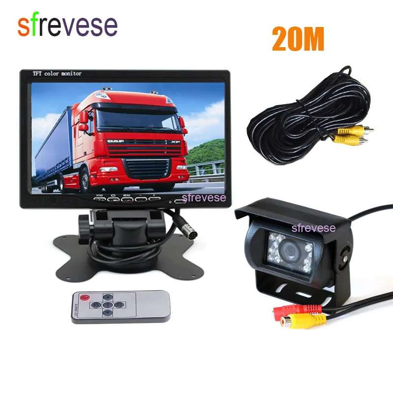 

7" LCD Monitor + Waterproof 18 IR Night Vision Car Rear View Kit Reversing Parking Backup Camera 20m Cable for Bus Truck Motorho