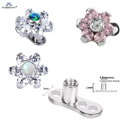 1Pc 16g Opal & Zircon Flower With Titaniuim Base Micro Dermal Ball Micro Dermal Anchor Piercings Surface Piercing jewelry