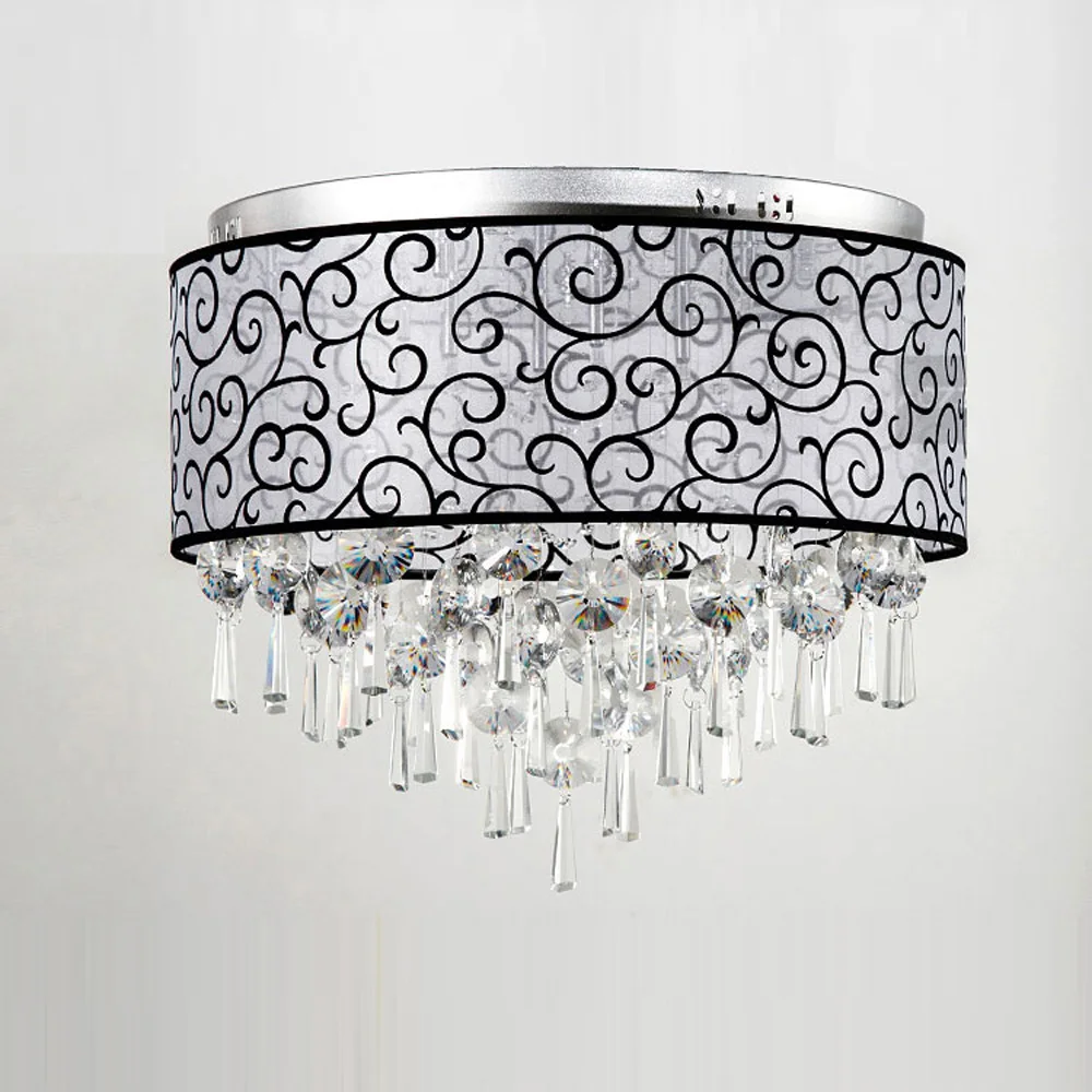 Luxury Crystal Living Room Ceiling Light Stainless steel Base Fabric Lampshade Elegant Study Room Ceiling Lamp