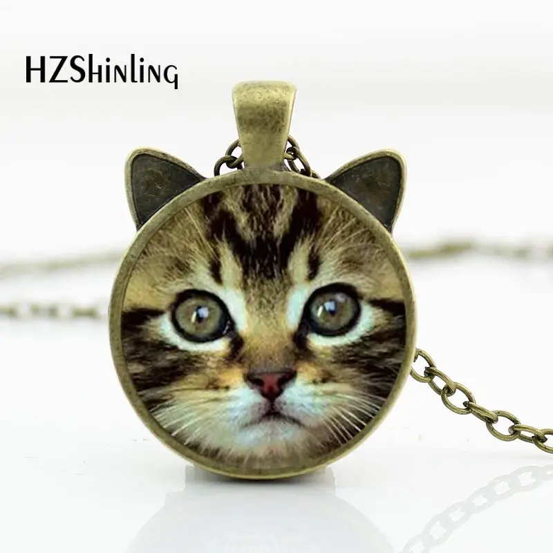 CN-00717 2017 New Cat Face Necklace Cute Cat Pendant Lovely Cat Jewelry Glass Dome Pendant Necklace HZ2