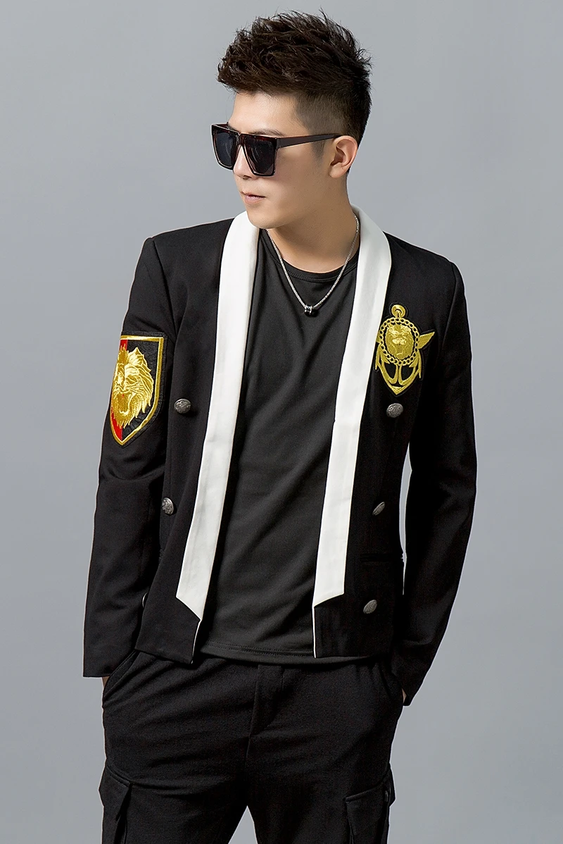 

100%real luxury menblack with white collar vintage U.K wind event/short tuxedo jacket/stage performance/ASIA SIZE