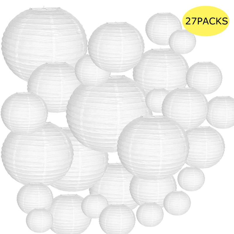 

27 Pcs/set White Paper Lantern with Assorted 6 Sizes lampion Wedding for Outdoor Indoor Chritmas Diy Party Hanging Decor Favor