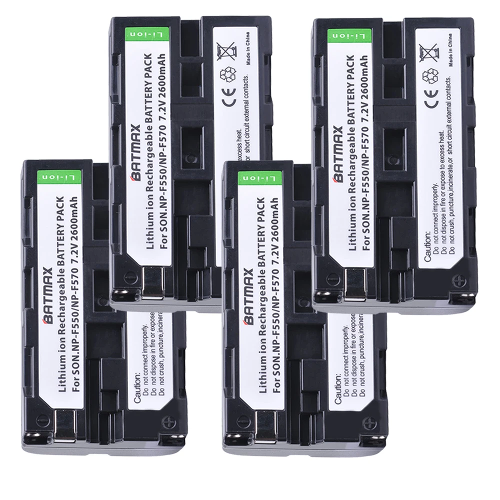 4Packs NP-F550 NP F550 NPF550 Rechargeable Li-ion Batteries (2600mAh)  for Sony NP-F330 NP-F530 NP-F570 NP-F730 NP-F750 Hi-8