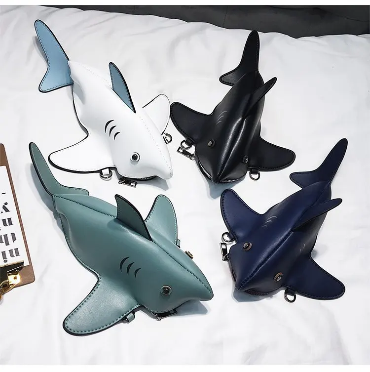 Girl Personality Cute Shark Design Pu Leather Casual Shoulder Bag Tote Crossbody Mini Messenger Bag Handbag Clutch Bag Purse