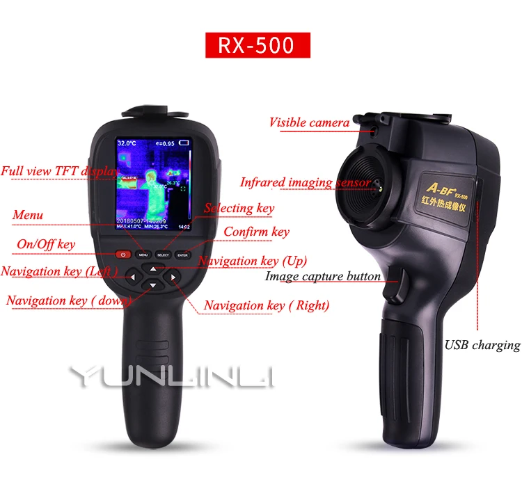 Handheld Infrared Camera Thermometer 0.5~40m With High Resolution Color Screen & Rechargeable Lithium Battery Thermometer RX-500