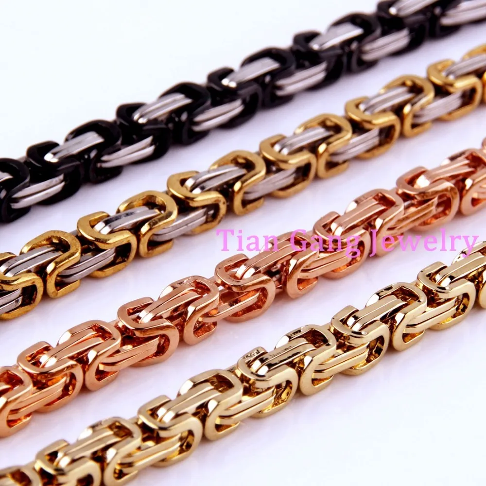 4/5/8mm Stainless Steel Silver Color/Gold/Black/Rose Gold Color Byzantine Box Chain Mens Women Necklace/Bracelet