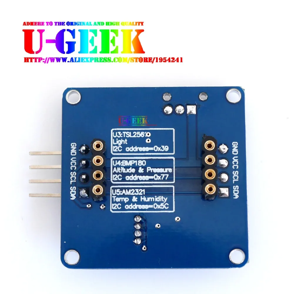 UGEEK Temperature, Barometric, Altitude, Light, Humidity Five in One Sensor Module for Arduino Raspberry Pi 3 2 B+,Suport Stack