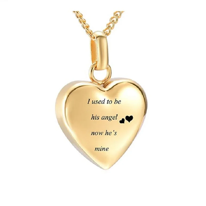 

IJD8455 Stainless Steel Memorial Keepsake Ashes Urn Pendant Necklace Used to Be His Angel Now He's Mine Cremation Jewelry