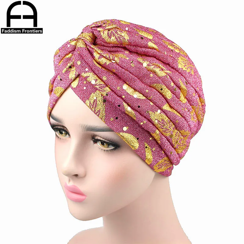 Fashion Women Turban Sparkly Shiny Print Turban Hat Muslim Turban Chemo Headwear Hair Cover Headband Hair Accessories Turban